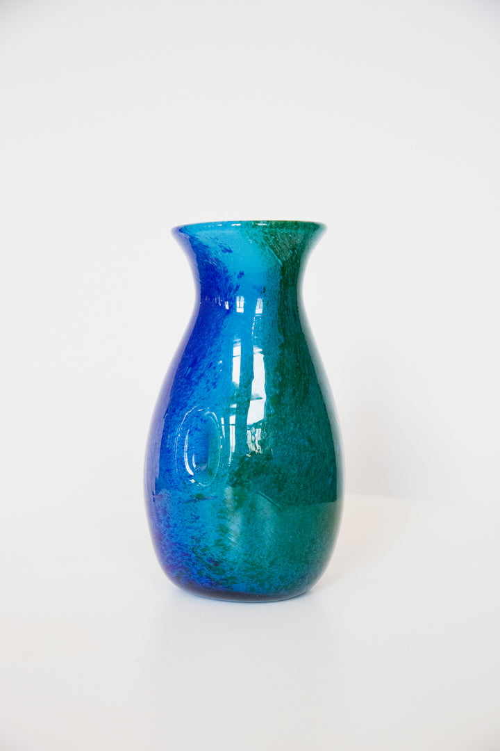 Blown Glass Bulbous Vase, Blue and Green