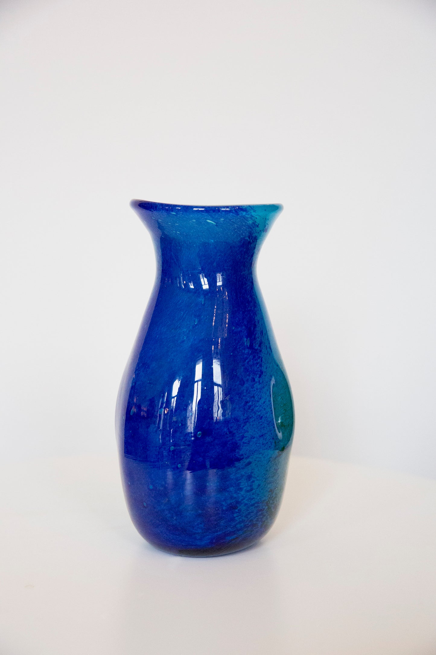 Blown Glass Bulbous Vase, Blue and Green