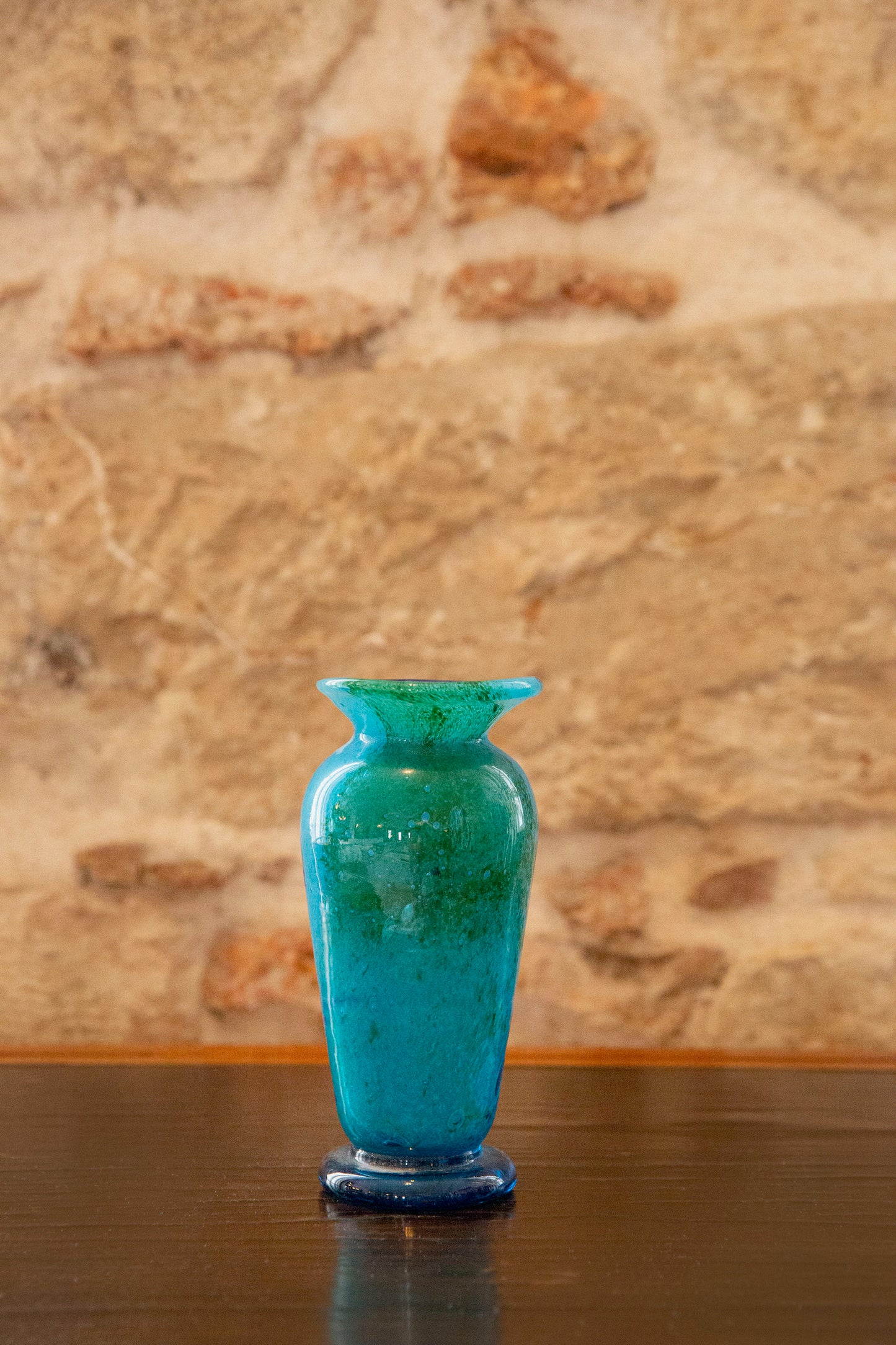 Blown Glass Tapered Vase, Blue and Green