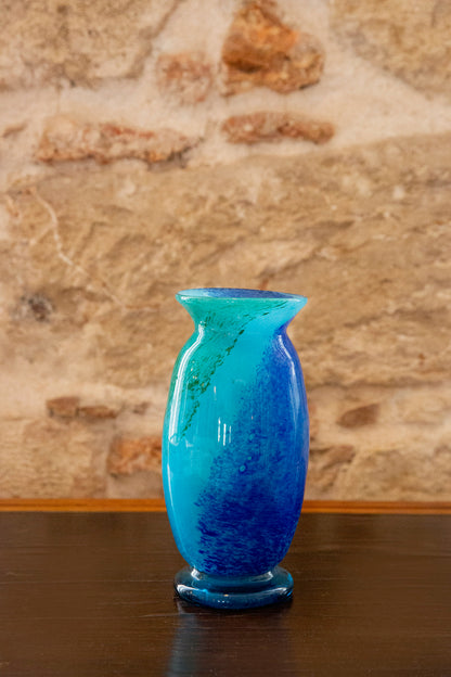 Blown Glass Cylindrical Vase, Blue and Green