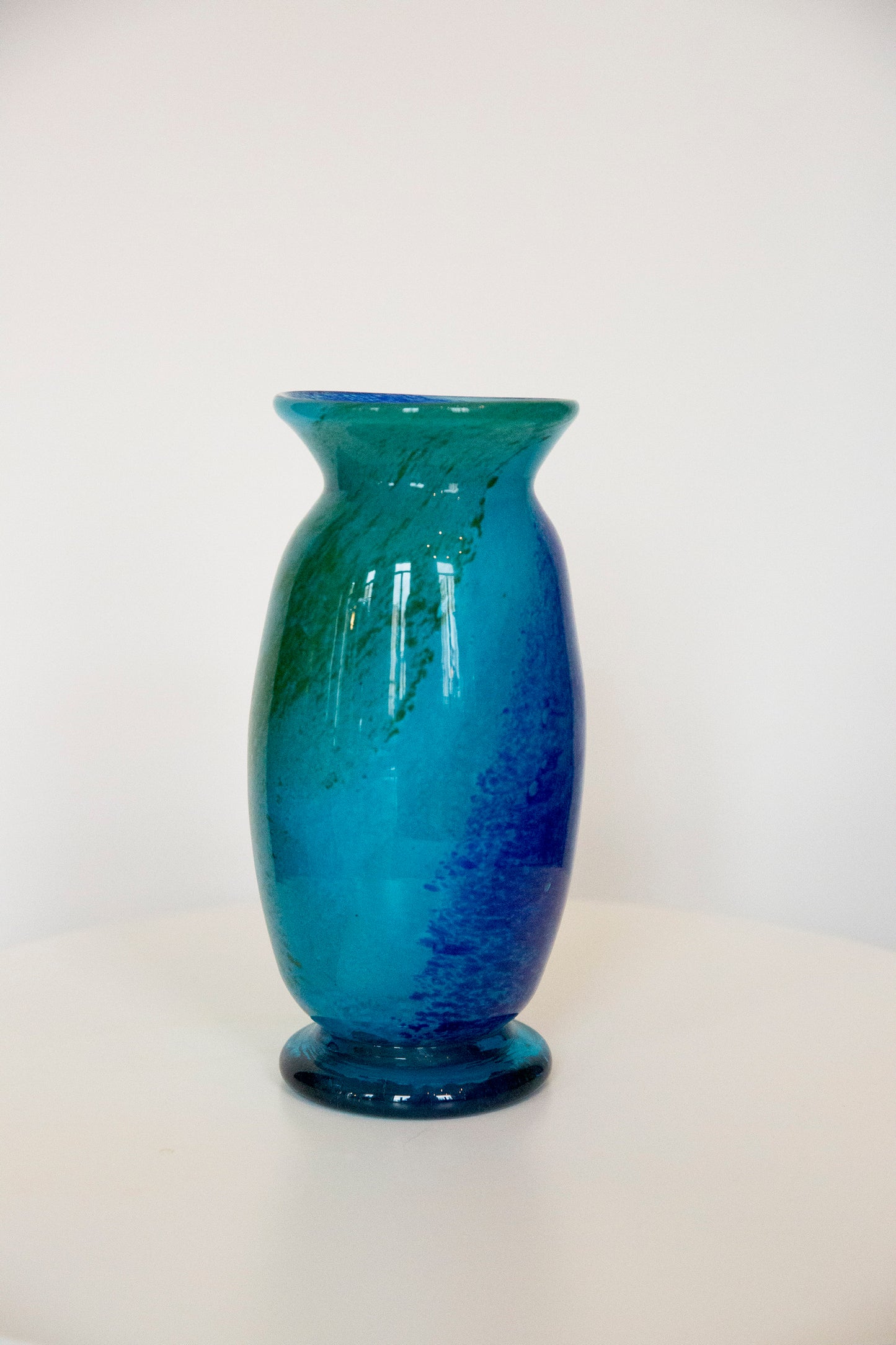 Blown Glass Cylindrical Vase, Blue and Green