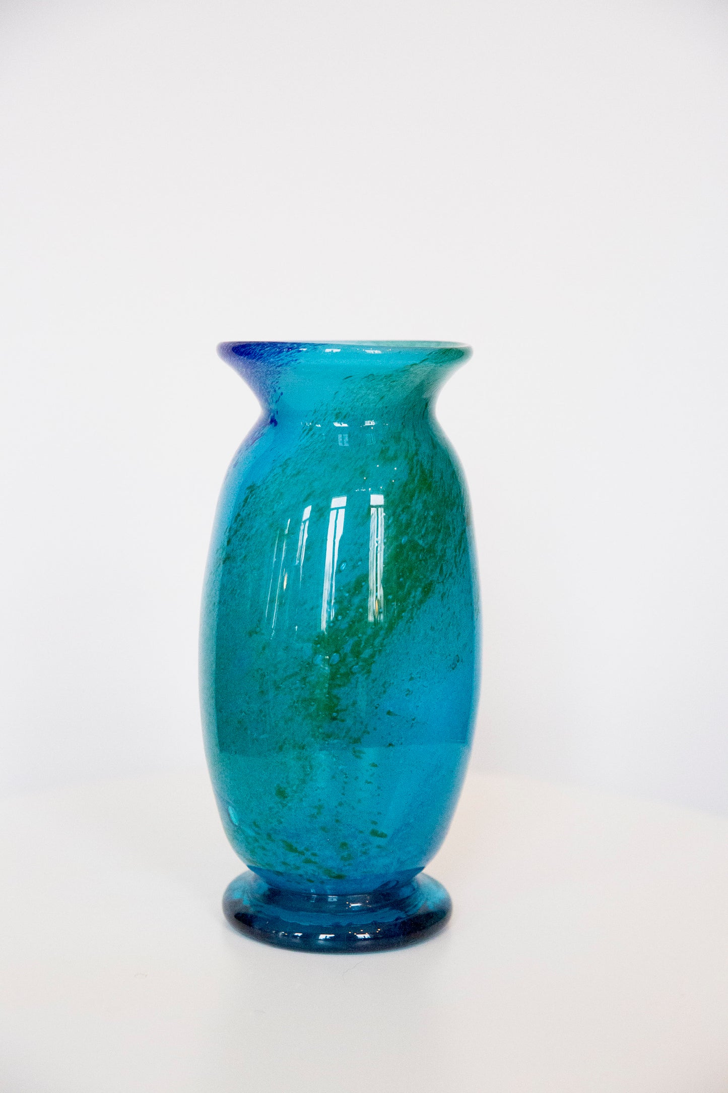 Blown Glass Cylindrical Vase, Blue and Green
