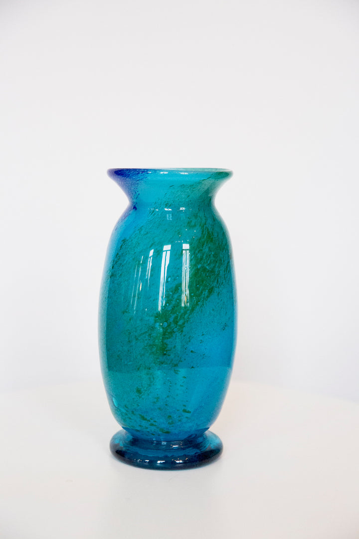 Blown Glass Cylindrical Vase, Blue and Green