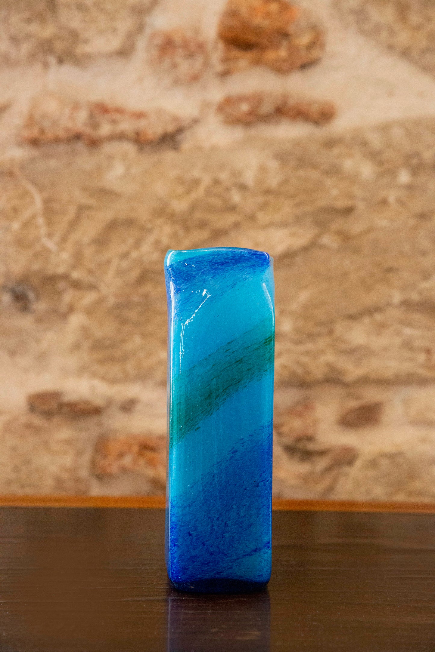 Blown Glass Tall Rectangular Vase, Blue and Green