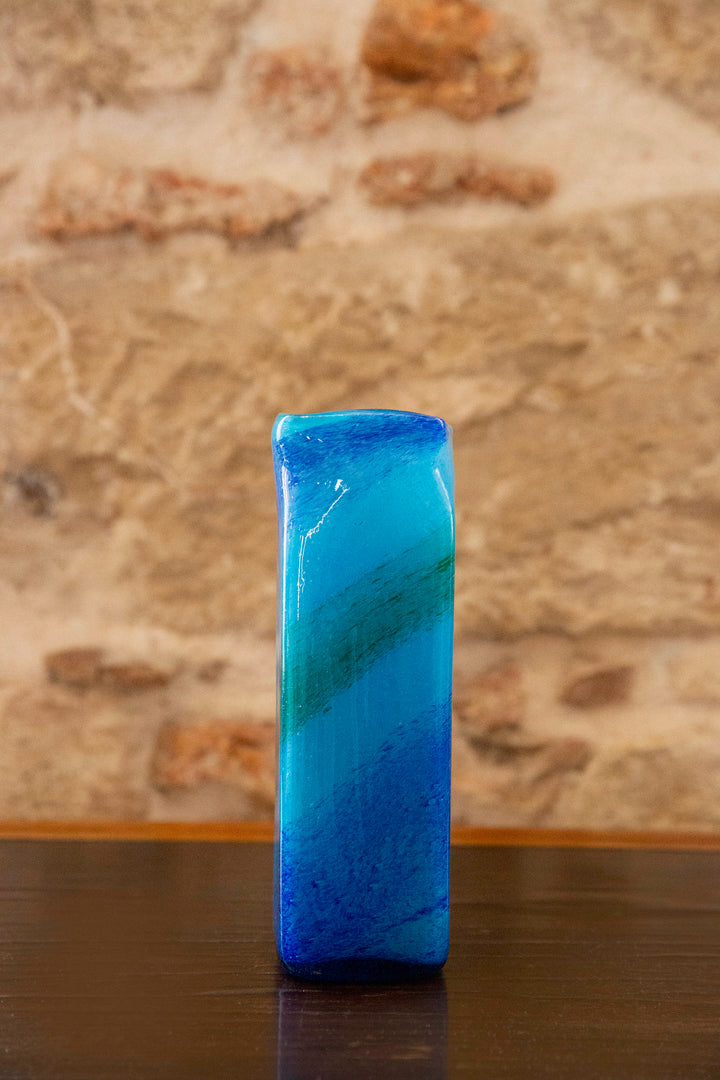 Blown Glass Tall Rectangular Vase, Blue and Green