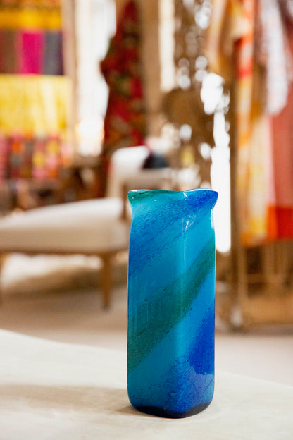 Blown Glass Tall Rectangular Vase, Blue and Green