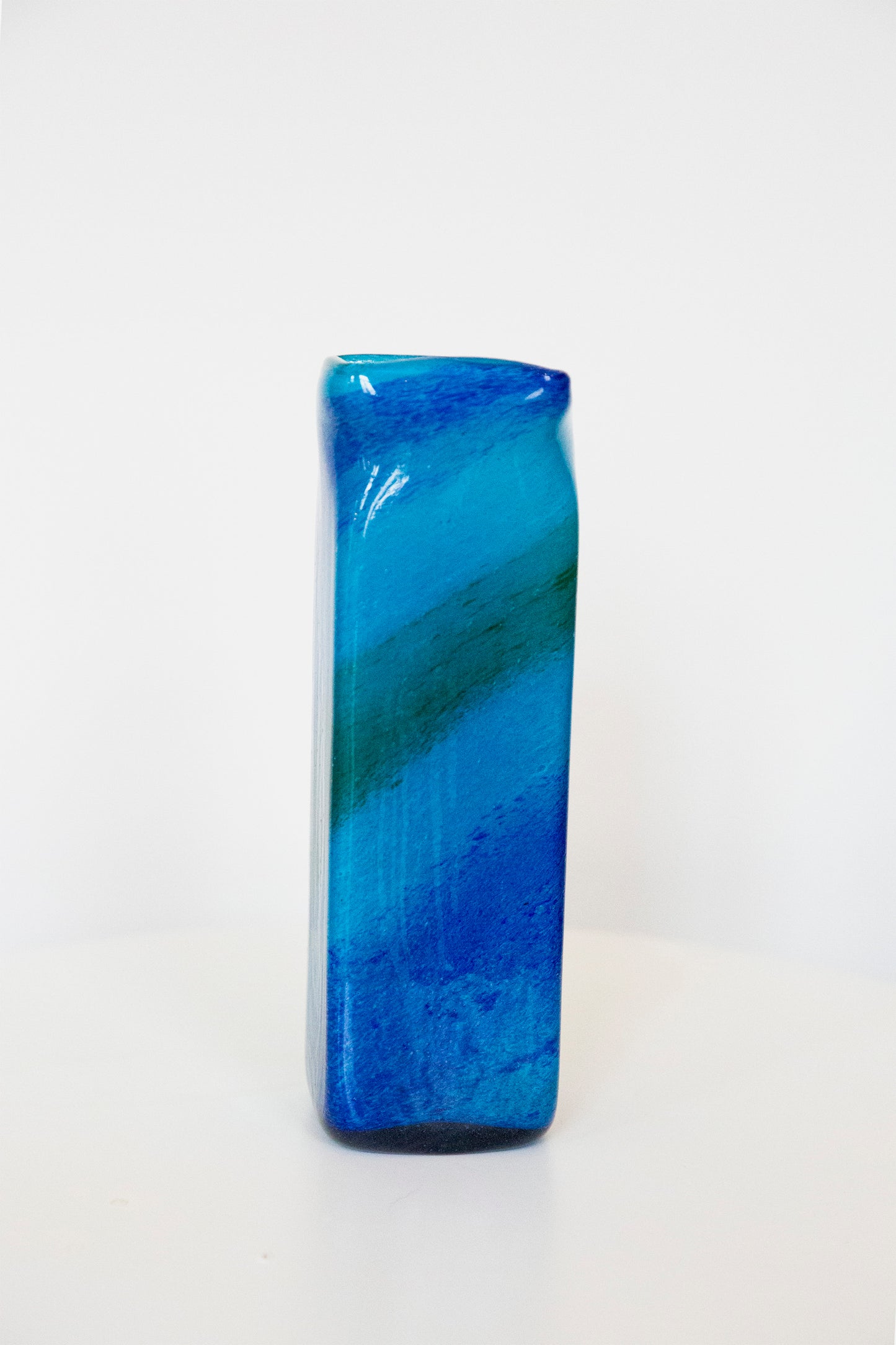 Blown Glass Tall Rectangular Vase, Blue and Green