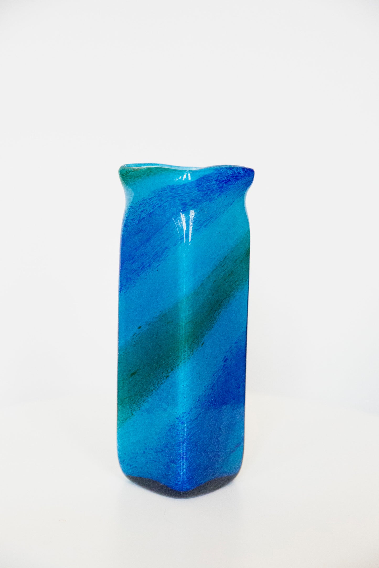 Blown Glass Tall Rectangular Vase, Blue and Green