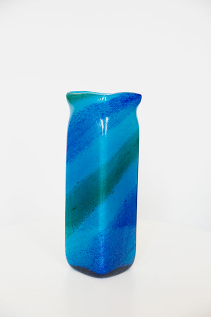 Blown Glass Tall Rectangular Vase, Blue and Green