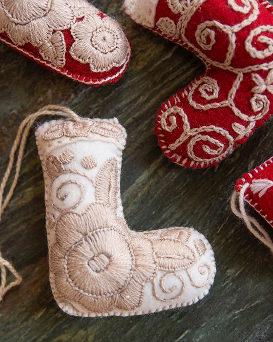 Holiday Edition Embroidered Felt Boot Ornament Set of 3