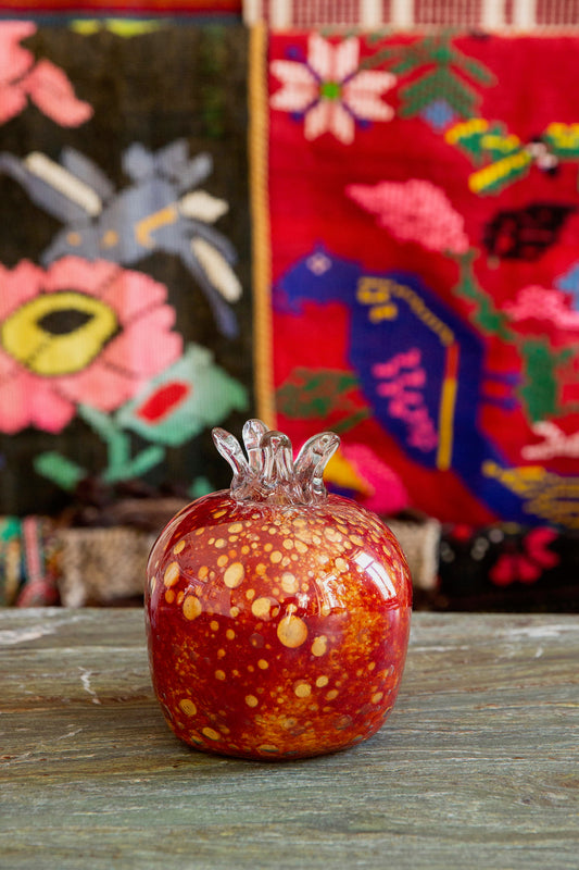 Anthologist Blown-Glass Pomegranate, Crimson Red with Gold Speckle, Large