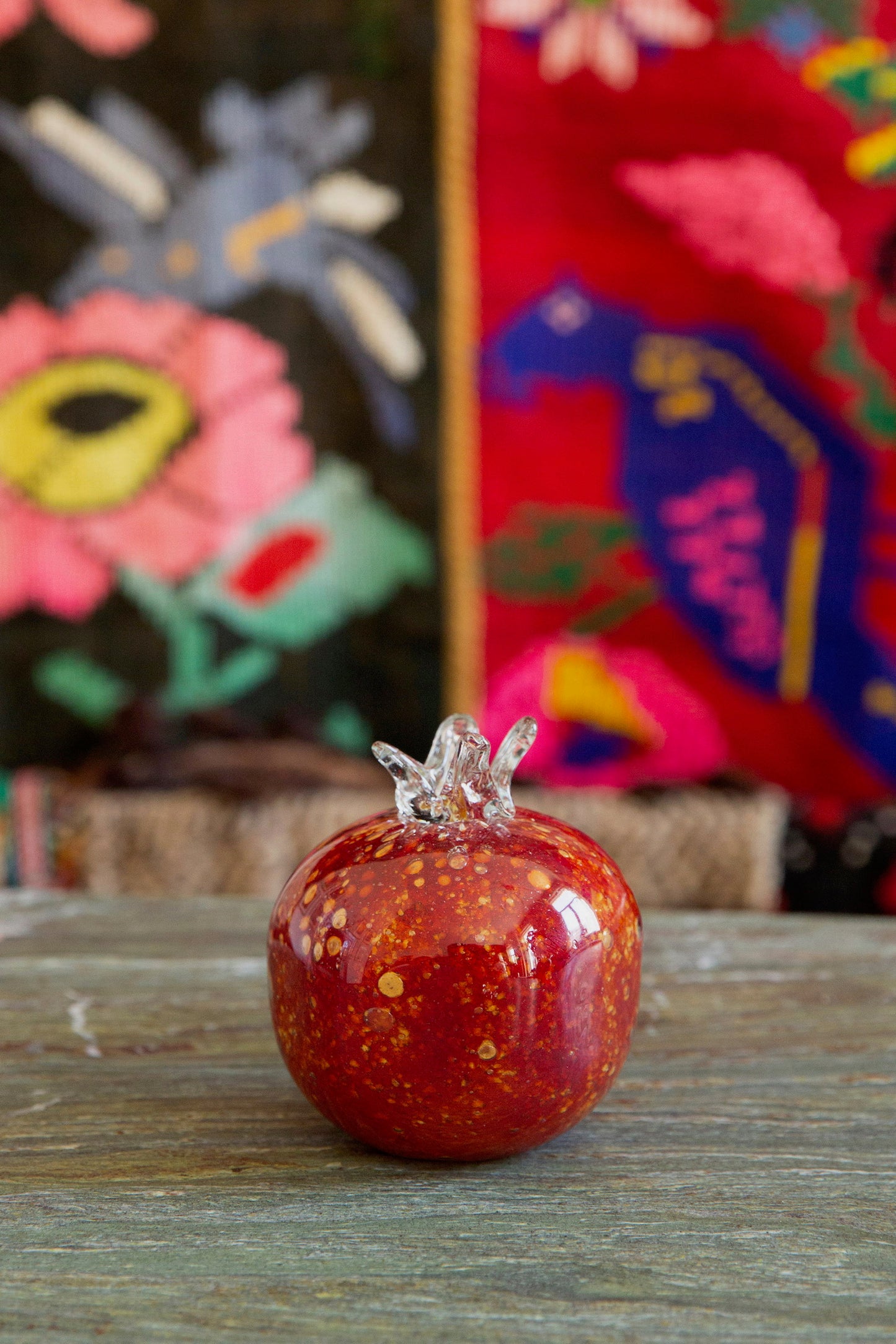 Anthologist Blown-Glass Pomegranate, Crimson Red with Gold Speckle, Medium