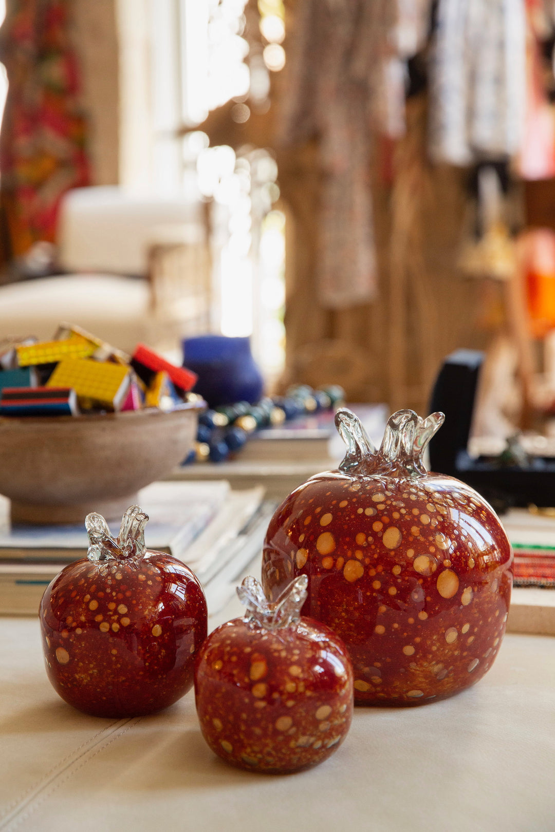 Anthologist Blown-Glass Pomegranate, Crimson Red with Gold Speckle, Medium
