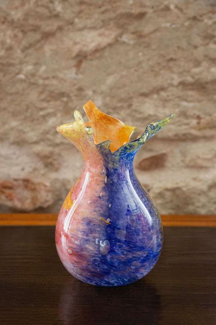 Blown Glass Bloom Vase, Blue and Orange