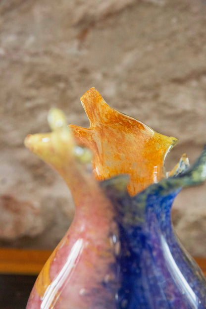 Blown Glass Bloom Vase, Blue and Orange