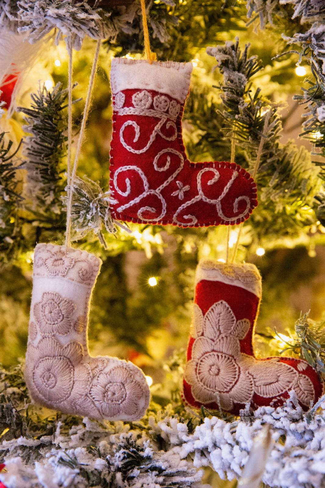 Holiday Edition Embroidered Felt Boot Ornament Set of 3